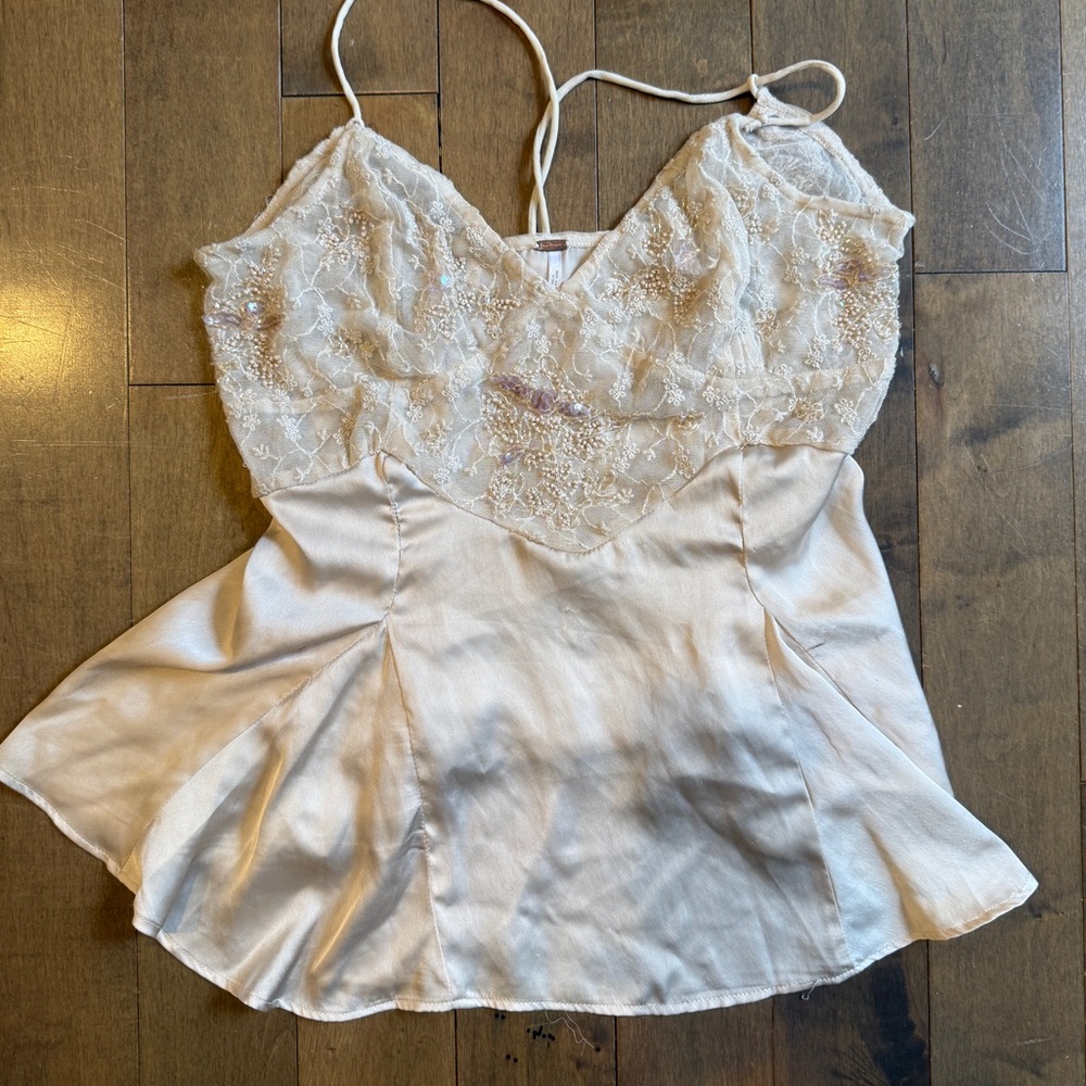 Free People Lace-Embellished Cream Camisole